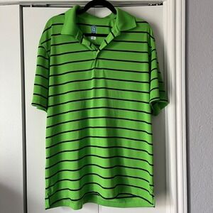 PGA TOUR Golf Polo Shirt Striped Short Sleeve‎ Green Black Men's Size XL